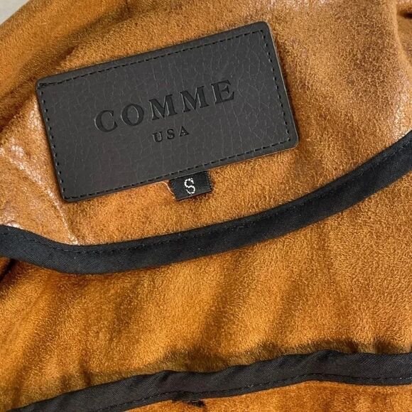 Comme USA Faux Suede Leather Vest, small. Belt tie wrap waterfall cowl brown tan - Picture 5 of 12